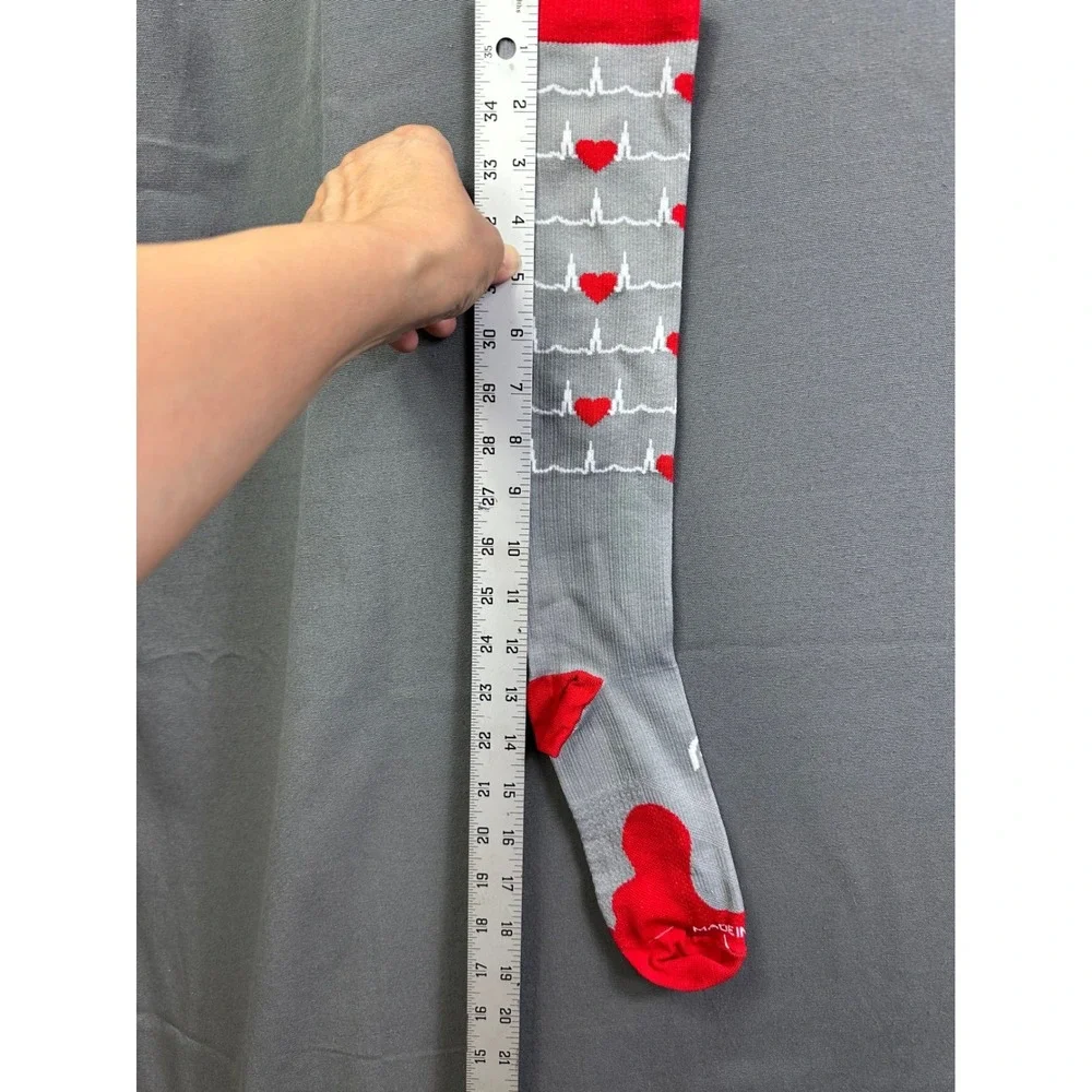 2 pairs ProCompression Marathon Sock Grey Red Heart EKG Heart‎ Compression LG/XL